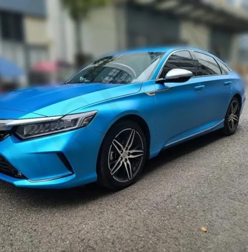 Image of WISDOM Ocean Blue Metallic Vehicle Wrap Vinyl Matt Finish Easy Apply Air-Release Weatherproof DIY Car & Motorcycle (Ocean Blue Metallic, 20 Inch X 17 Feet)