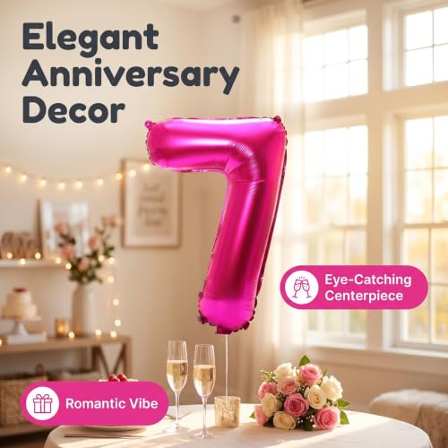 Image of YPSelected 32 Inch Large Foil Helium Number Balloon Birthday Wedding Party 0-9 (Rose Red, 7)