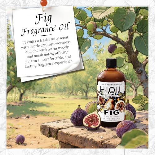 Image of HIQILI Fig Fragrance Oil, DIY Perfume, Add to Bath & Body Products - 150ML | Suitable for Hotel Scent Diffuser, Candle & Soap Making Kit, Add to Skin Care Product, Graduated Dropper Included