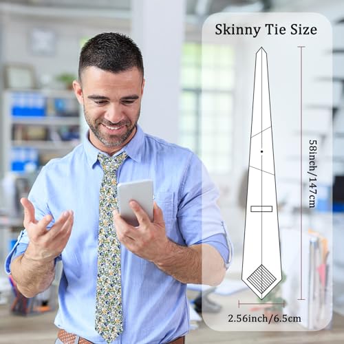 Image of Luckyvestir Mens Tie, Floral Neck Tie, Skinny Ties for Men 2.56'', Flower Printed Cotton Neck tie for Wedding Business Groom