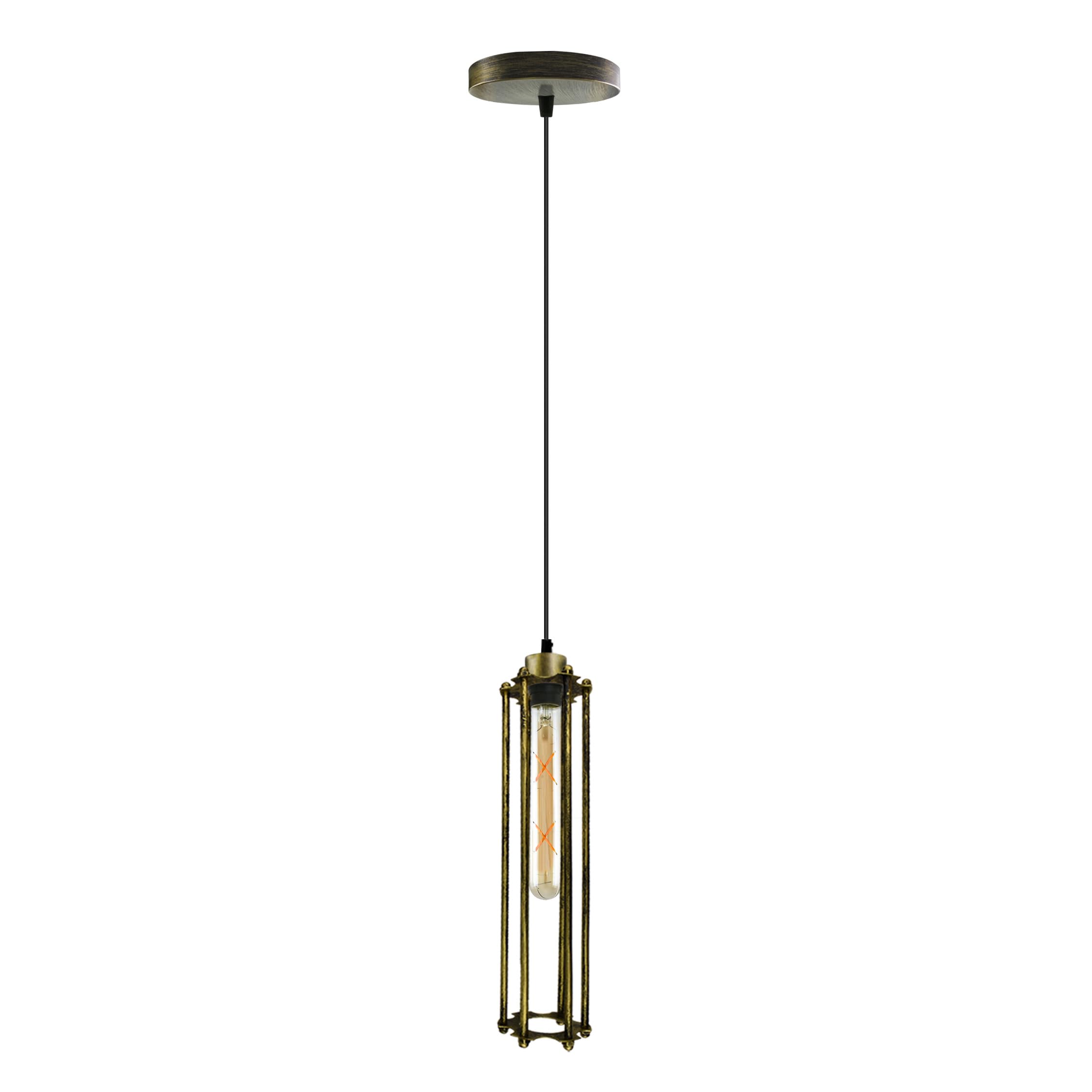 LEDSone Vintage Industrial-Ceiling Light Fitting E27 Base, Adjustable Cord, 8cm Long Wire Cage Pendant Lamp for Living Room, Home, Restaurant (Single Head - Brushed Copper Holder, with Bulb)