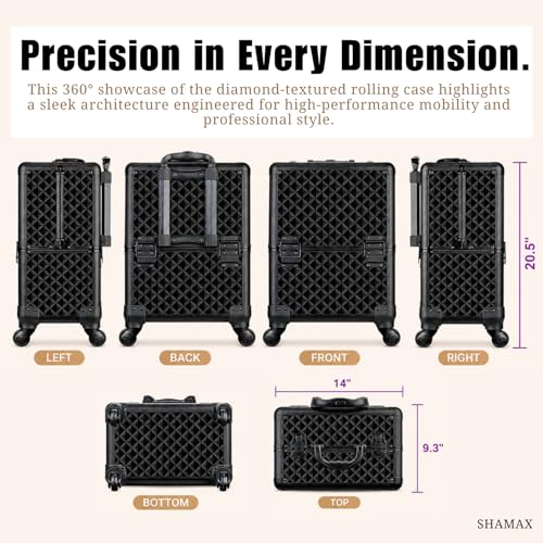 Image of SHAMAX Professional Rolling Makeup Case, Cosmetic Organizer Trolley, Manicure Storage Vanity Locks, Makeup Trolley for Hairdressers, Salons, Beauty Lovers, 360 Universal Wheels (5088 Black)
