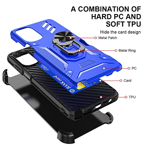 Image of Military Grade Phone Case with Ring Card Holder for Moto G Stylus 5G 2022 - Shockproof Case with Screen Protector and Belt Clip for Motorola Moto G Stylus 5G 2022(Blue)