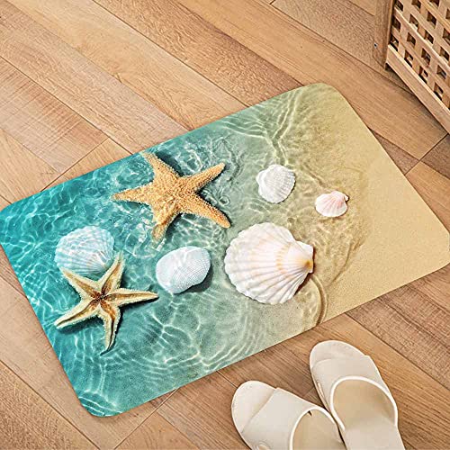 Alfombras de baño de espuma absorbente suave para baño y cocina (30 x 18 pulgadas), tapete de franela antideslizante con impresión 3D brillante para mesita de noche y sala de estar (estrella de mar
