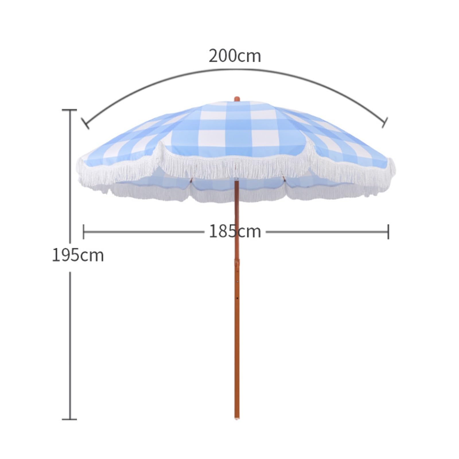 Parasol plażowy 2M Parasol ogrodowy z frędzlami Odporny na promieniowanie UV Parasol stołowy Przenośny na zewnętrzny taras ogrodowy Basen przydomowy(Blue pinstripes)