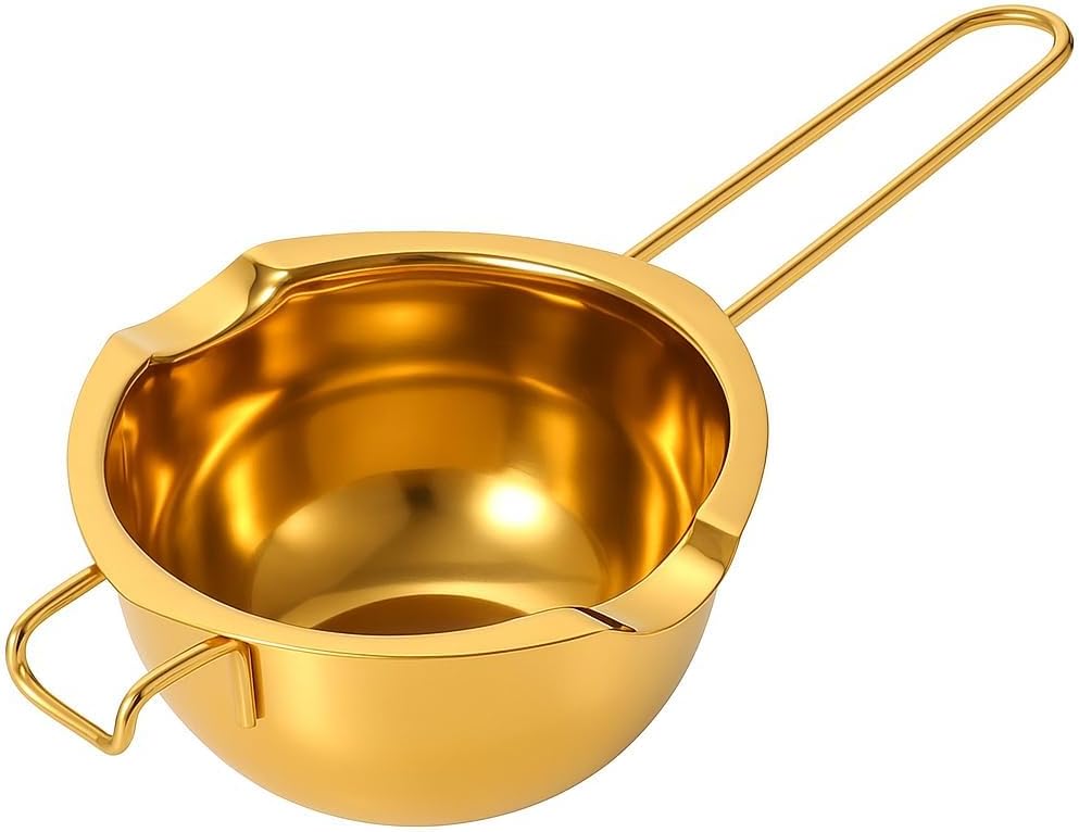 Stainless Steel Double Boiler Butter Warmer Pan, Stainless Steel Chocolate Melting Bowl with Spout, Small Cooking Pot for Gas Stove, Sauces, Candle Making & Baking Heating Pan 400ML
