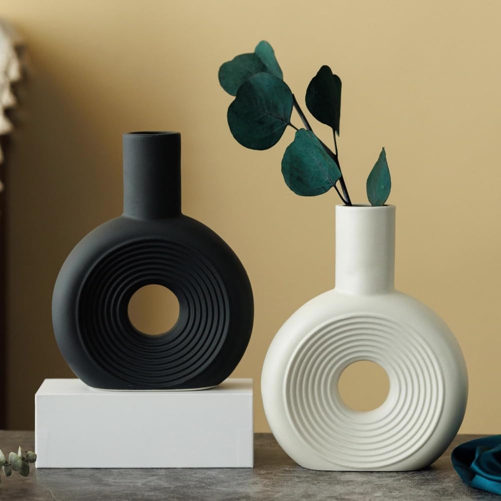 B, Set di vasi in Ceramica 2, Vaso Creativo, Vaso di Fiori della Pampa, Vaso di Fiori Vaso di Ceramica per Fiori, Set di vasi in Ceramica Bianca per Decorazioni domestiche, Tavolo, scaffale