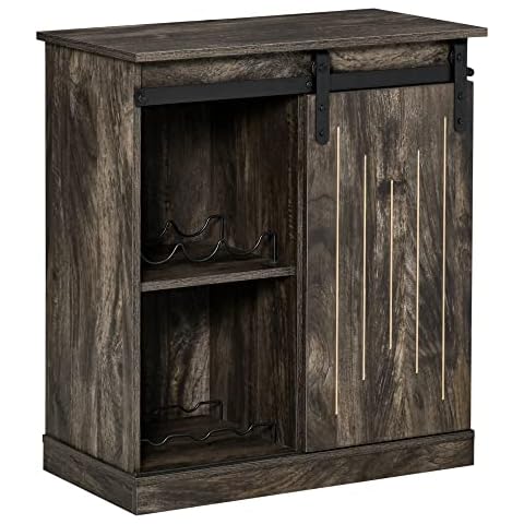 HOMCOM Industrial Wine Cabinet with Barn Door and 6-Bottle Wine Rack, Gray Cover