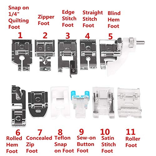 Kit de 11 Piezas Pies de Prensatelas Multifunción para Máquina de Coser miniatura 6