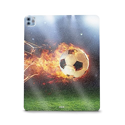 Image of MightySkins Carbon Fiber Skin Compatible with Apple iPad Pro 12.9 inch M2 6th Gen (2022) Full Wrap Kit - Flaming Soccer Ball | Protective, Durable Textured Carbon Fiber Finish | Made in The USA