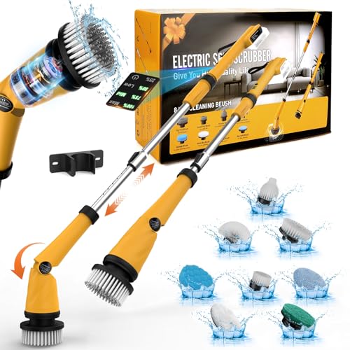 Electric Spin Scrubber Cordless for Dewalt 20v Battery, 1200RPM Power Scrubber Cleaning Spin Brush Bathroom, 8 in-1 electric shower scrubber 50Inch Detachable Long Handle for Household Tub Grout Tile