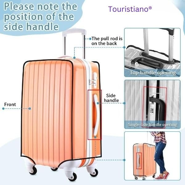 Image of Touristiano PVC Zippered Clear PVC Wheel Suitcase Covers Protectors Soft Side Waterproof Dustproof Case for Wheeled Luggage Trolley Protective Covers (Size - Large 68 x 33 x 46 Cm)