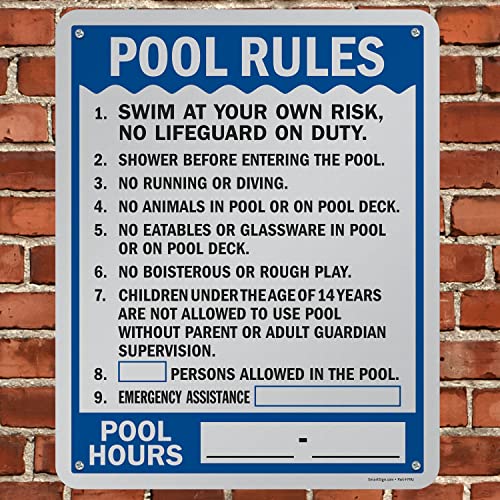 Cartel metálico SmartSign reglas de piscina 30 x 24 in miniatura 5