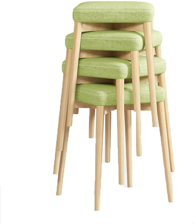 Minimalist Fashion Creative 4 Pack Makeup Fabric Square Bench Stackable Storage Table and Stool Solid Wood Stool for Living Room/Bedroom/Diningcasual/Green