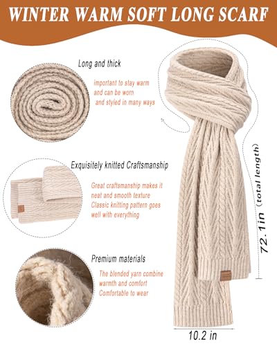 Womens Winter Beanie Hat Scarf Gloves Set Long Warm Men Fleece Lined Hat Pom Pom Touchscreen Gloves Cold Weather Gift3