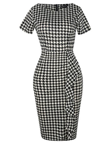 CISMARK Women's Vintage Short Sleeve Polka Dot Falbala Fold Slim Fit Pencil Dress3