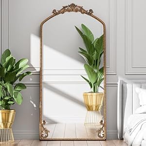 Gold Arched Full Length Mirror 71″×32″, Large Traditional Vintage Baroque Inspired Mirror Floor Mirror, Ornate Antiqued Bronze Mirror for Wall, Body Mirror for Living Room/Bedroom/Hallway/Home Decor