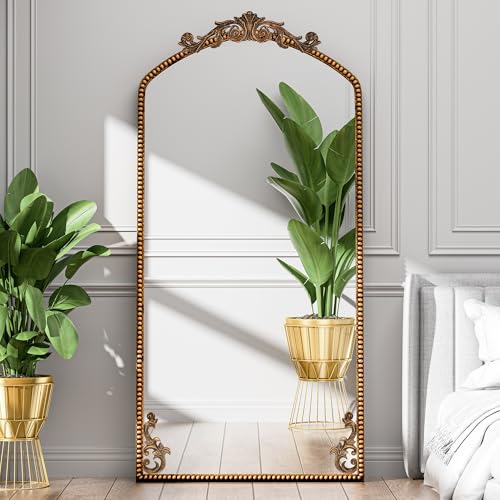 Gold Arched Full Length Mirror 71″×32″, Large Traditional Vintage Baroque Inspired Mirror Floor Mirror, Ornate Antiqued Bronze Mirror for Wall, Body Mirror for Living Room/Bedroom/Hallway/Home Decor