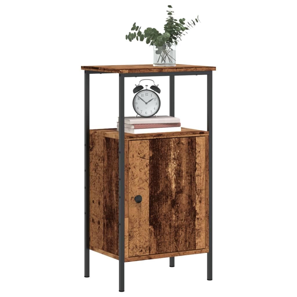 Stolik nocny o wyglądzie starego drewna, materiał drewnopochodny z drzwiami i półką 41 x 31 x 80 cm, stolik pomocniczy ze schowkiem do sypialni, salonu i pokoju gościnnego, stabilne okucia