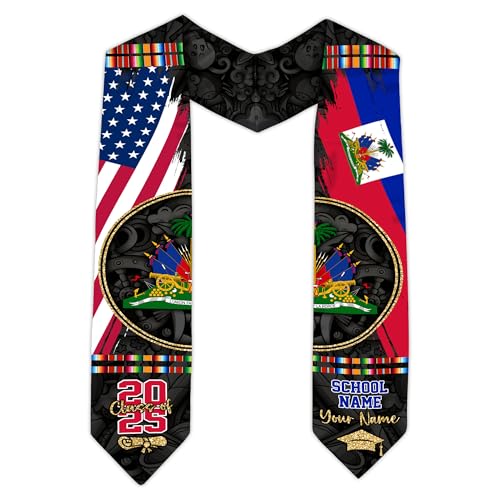 MonkeyVan Haitians Graduation Sash Haiti Graduation Stole Custom Haitians American Flag Graduation Sash 2025 Class of 2025 Ht5