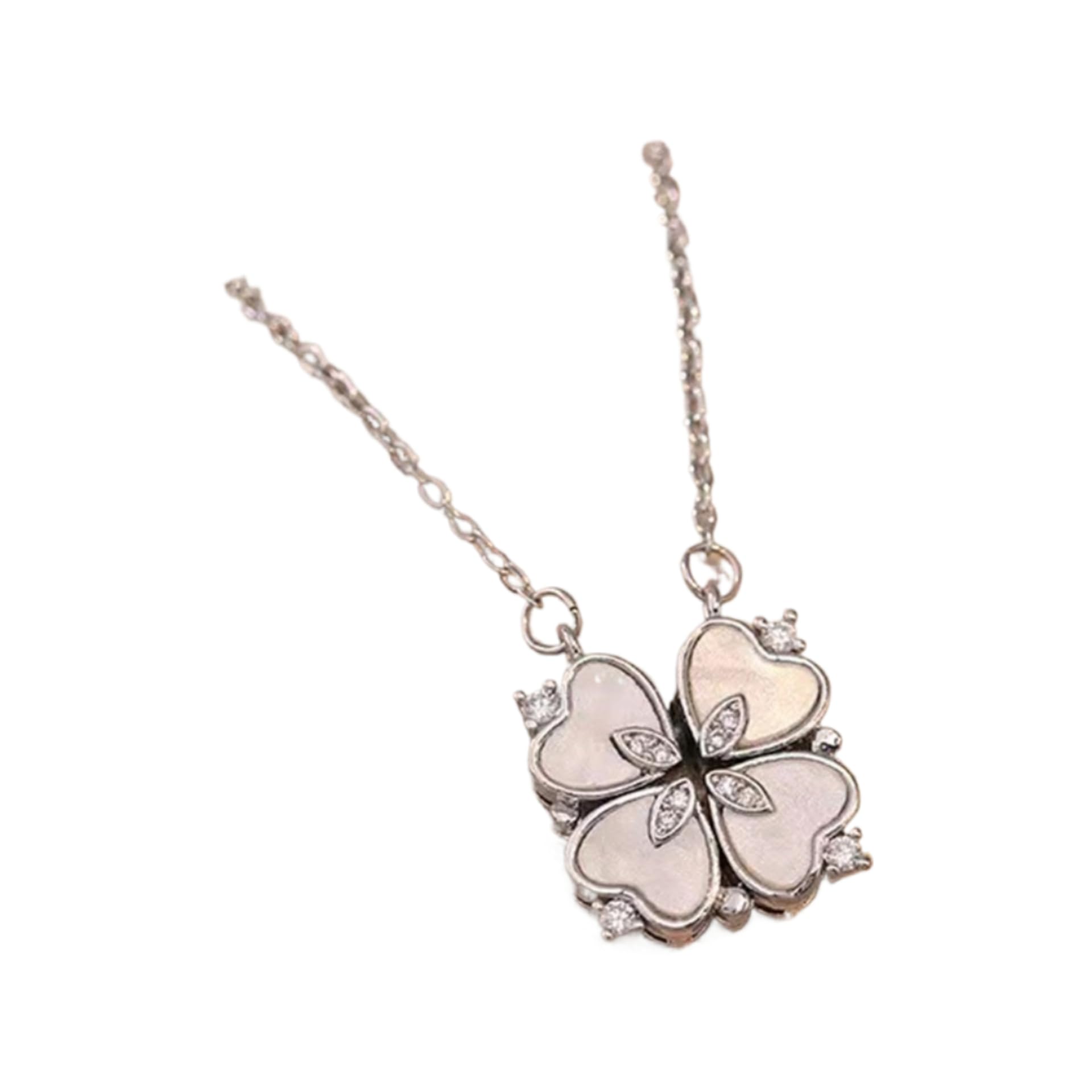 LYGBAOFUL Collier Coeur Porte-Bonheur en Argent Sterling 925 pour Femmes, Collier Ras du Cou rétro Gothique à Quatre Feuilles avec Pendentif d'amour, 4