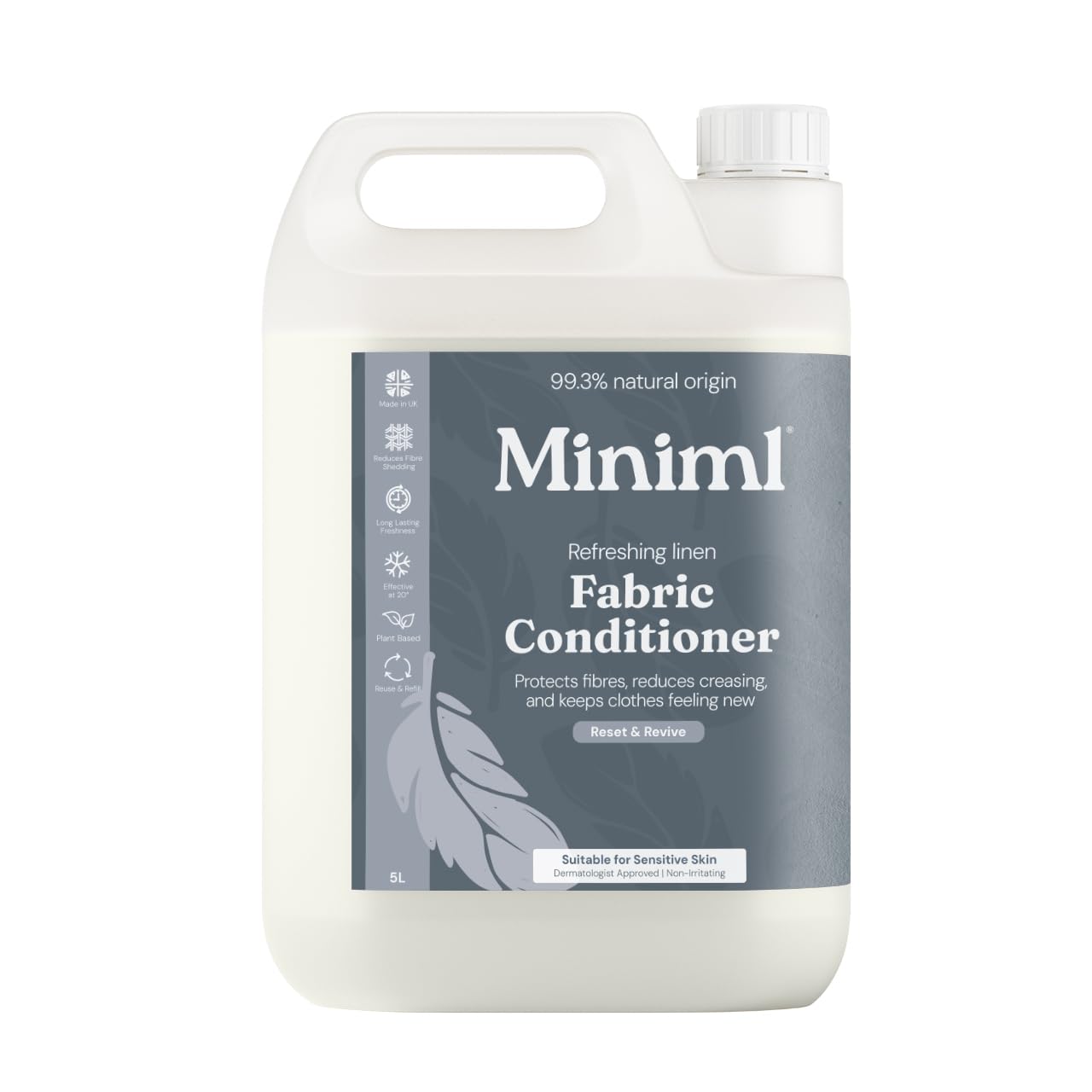Eco Fabric Softener & Conditioner 5L Refill - Fresh Linen Scented All Natural Fabric Softener for Sensitive Skin - 100% Vegan & Cruelty Free (250 Washes)