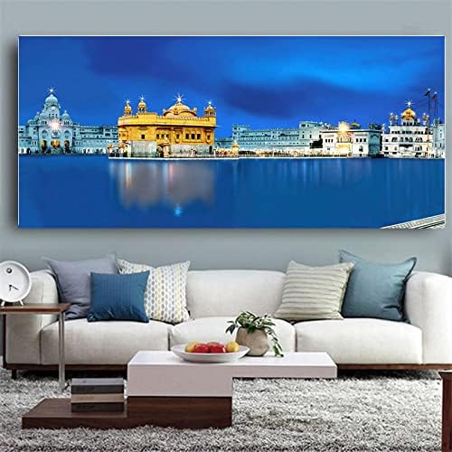 LKLKLK Panorama Painting on Canvas,Religion Golden Temple Nature Print on Canvas,Canvas Wall Art for Home Wall Decoration Picture 80x175cm(32x70in) Frameless