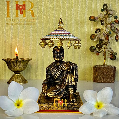 Image of HR Enterprises(SM 201 A.Gold Chhatrapati Shivaji Maharaj Statue with Umbrella,Idol with Umbrella,Shivaji Maharaj Murti for Home Decor, Office Decor,Gifting, car Decor, showpieces in Home.