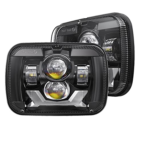 4X4FLSTC DOT Approved 5x7 Led Headlights with High Low Beam Daytime Turn Signal Compatible with Jeep Cherokee XJ Wrangler YJ Comanche MJ GMC Savana H6054 7x6 Inch Led Sealed Beam Headlamp Black
