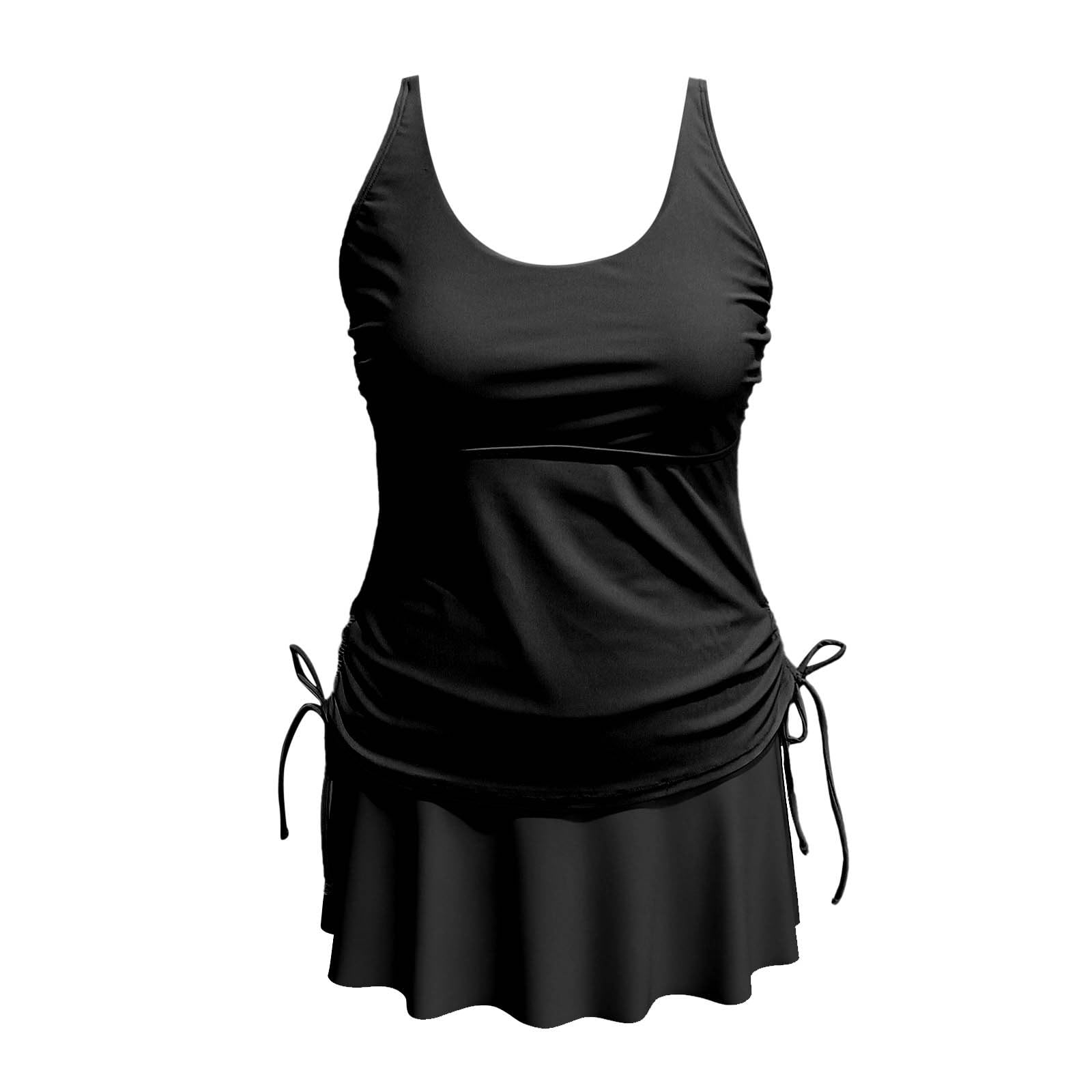 Generisch Maillot de bain tankini sans bretelles avec haut bandeau froncé, maillot de bain deux pièces