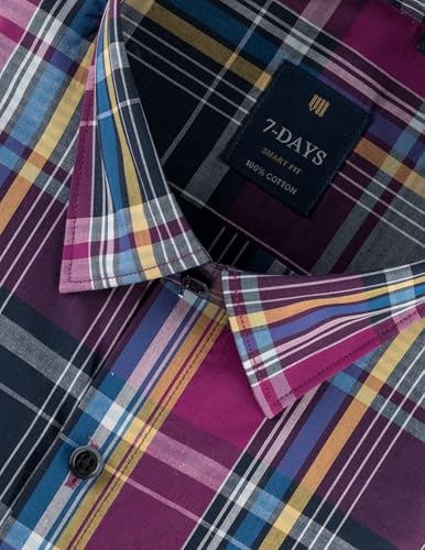 Image of 7-DAYS Men's Premium Check Shirt - 100% Cotton, Tailored Fit (Between Slim & Regular), Full Sleeve, with Pocket - Smart Office & Casual Look