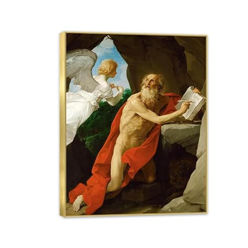 MYCGGDGH Guido Reni Canvas Print Wall Art Saint Hieronymus Famous Giclee Art Religious Paintings Artwork Picture Poster Wall Decor for Living Room Offices Church 40x30cm(16x12in) Gold frame