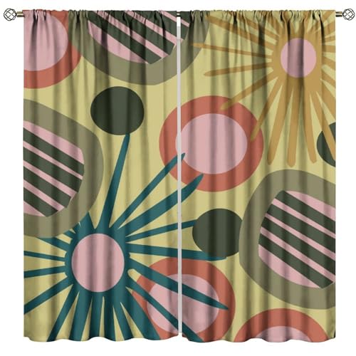 Mid-Century Boho Geometric Blackout Window Curtains 42×45