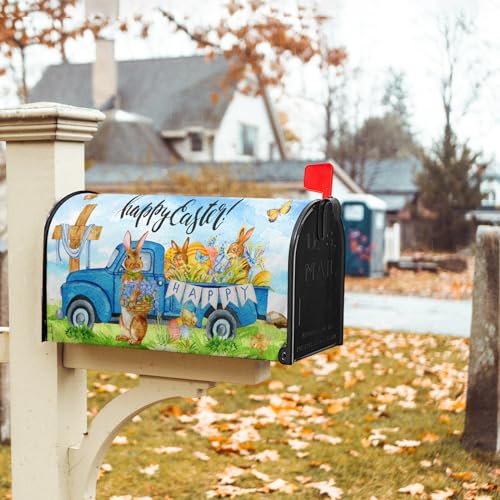 Image of Happy Easter Bunny Mailbox Covers - Magnetic Spring, Standard Size 18'x21', Waterproof Mail Wraps for Post Letter Box, Outdoor Decorations