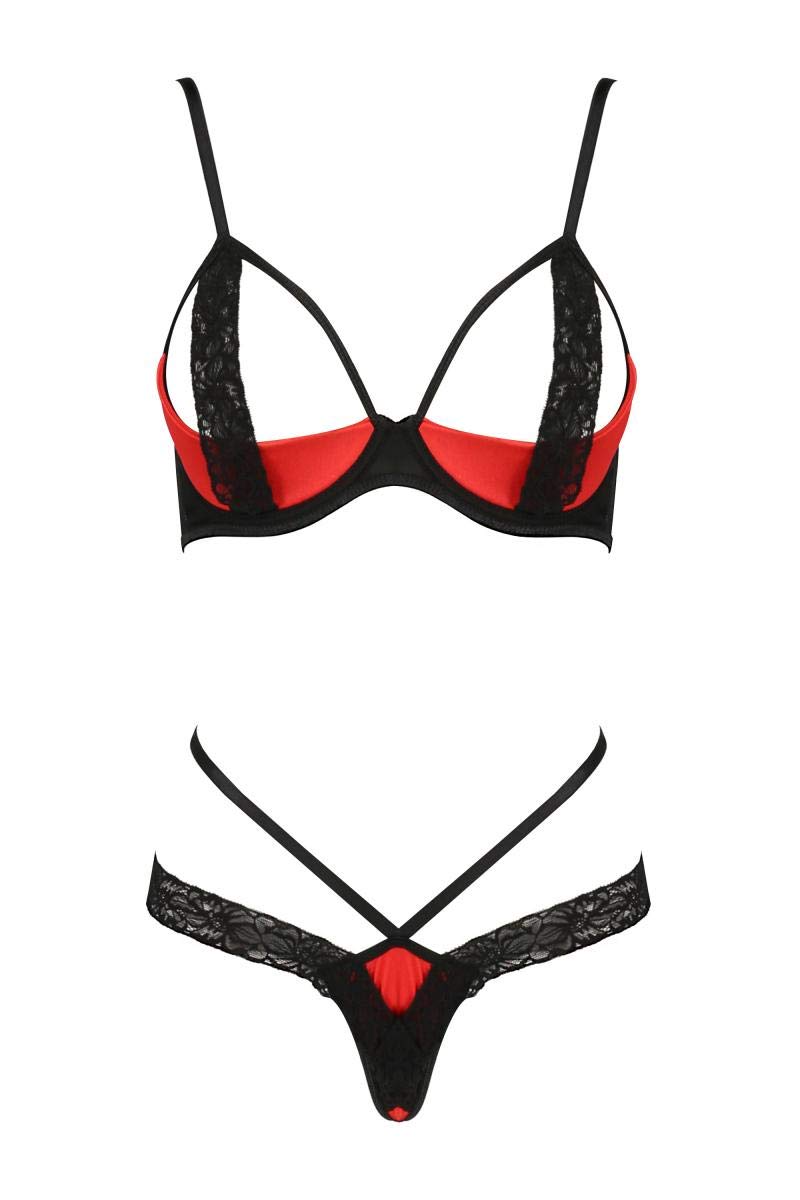 Passion Dessous2 Piece Lingerie Set with Lace S/M, Red/Black, S-M