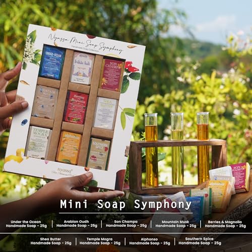 Image of NYASSA Mini Soap Symphony Handmade Soap Collection 25g | For Birthday Gift & Anniversary To Pamper Your Loved Ones For All Occasion | Handmade Soaps | Natural Ingredient, No Parabens | Pack of 9