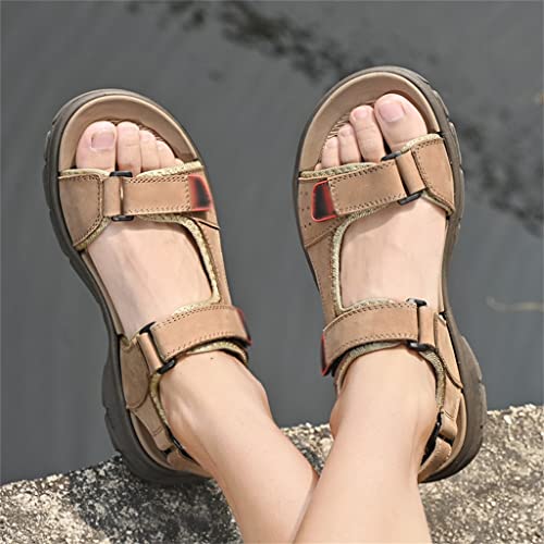 Lightweight Men's Sandals Leisure Shoes Leather Men Casual Beach Sandals Retro Flats(40)2