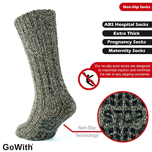 GoWith Unisex Merino Wool Slipper Socks, Thick Warm No Slip Cozy Grip Non-Skid Hospital Winter Socks for Men & Women4