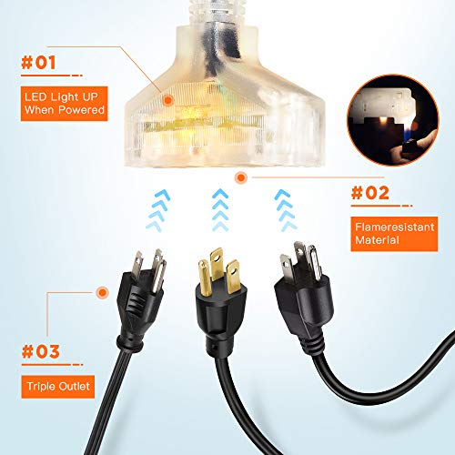 Giraffe Tools Retractable Power Cord Reel, 50ft 12AWG/3C SJT Heavy Duty Extension Cord Storage Reel Wall/Ceiling Mount for Garage with Lighted Triple Tap