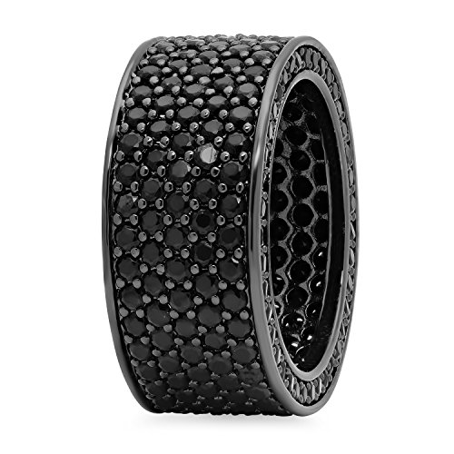 The Bling Factory Black Plated Micro-Pave Iced Out Cubic Zirconia Band Ring2