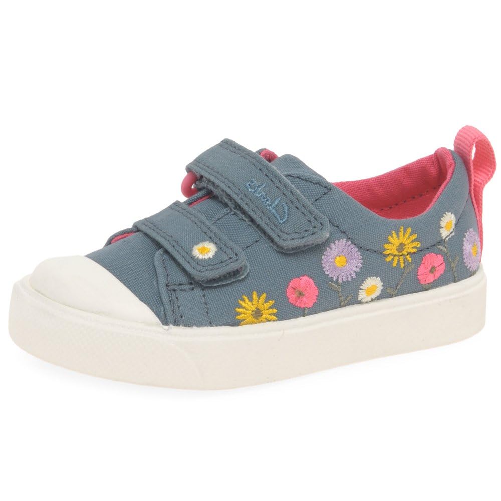 Clarks Girl's City Bright T. Low-Top Sneakers, Blue Floral Txt, 4 UK Child