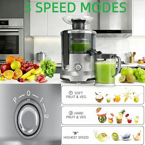 Image of Simple Deluxe Centrifugal Juicer Machines, 500W Centrifugal Juicer Extractor with 2 inch Feed Chute for Fruit Vegetable, Electric Juicer with 3-Speed Quick Juicing, Easy to Clean, BPA-Free, Silver