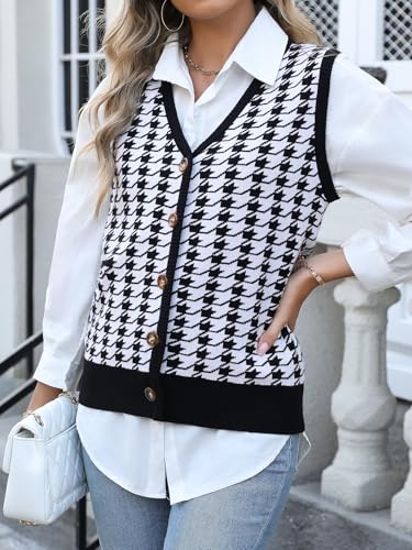 Women's Casual V Neck Sweater Tank Tops Striped Sweater Vest Sleeveless Pullover Button Down Knit Vest Tops3