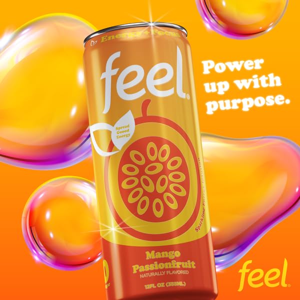 Miniatura 2 de FEEL Sparkling Mango - Bebida energética natural de fruta de la pasión, bebida energética saludable sin azúcar, L-teanina, bebida de cafeína en