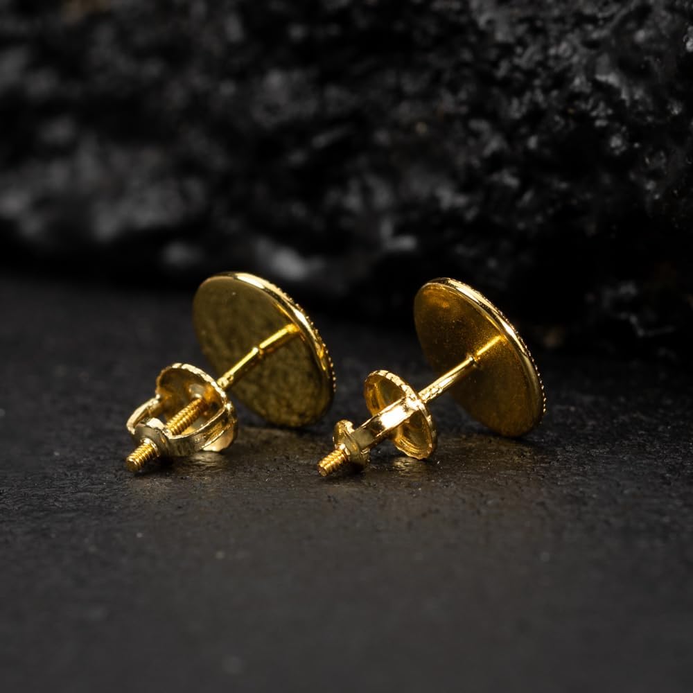 Round Unisex 14K Yellow Gold Plated 925 Sterling Silver Screw Back Post Circle Large 90's Hip Hop Ice Out 5A Cz Big Hypoallergenic Solid Gold Nugget Stud Cubic Zirconia Earrings For Men Women - Image 8