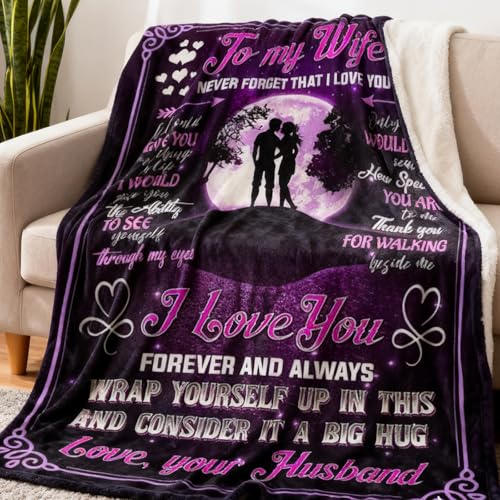 Kbvecsw Gifts for Wife from Husband to My Wifes Blanket Wedding Anniversary Birthday Gifts Christmas Mothers Valentines Day Romantic Gifts for Her 60x80 (Purple)