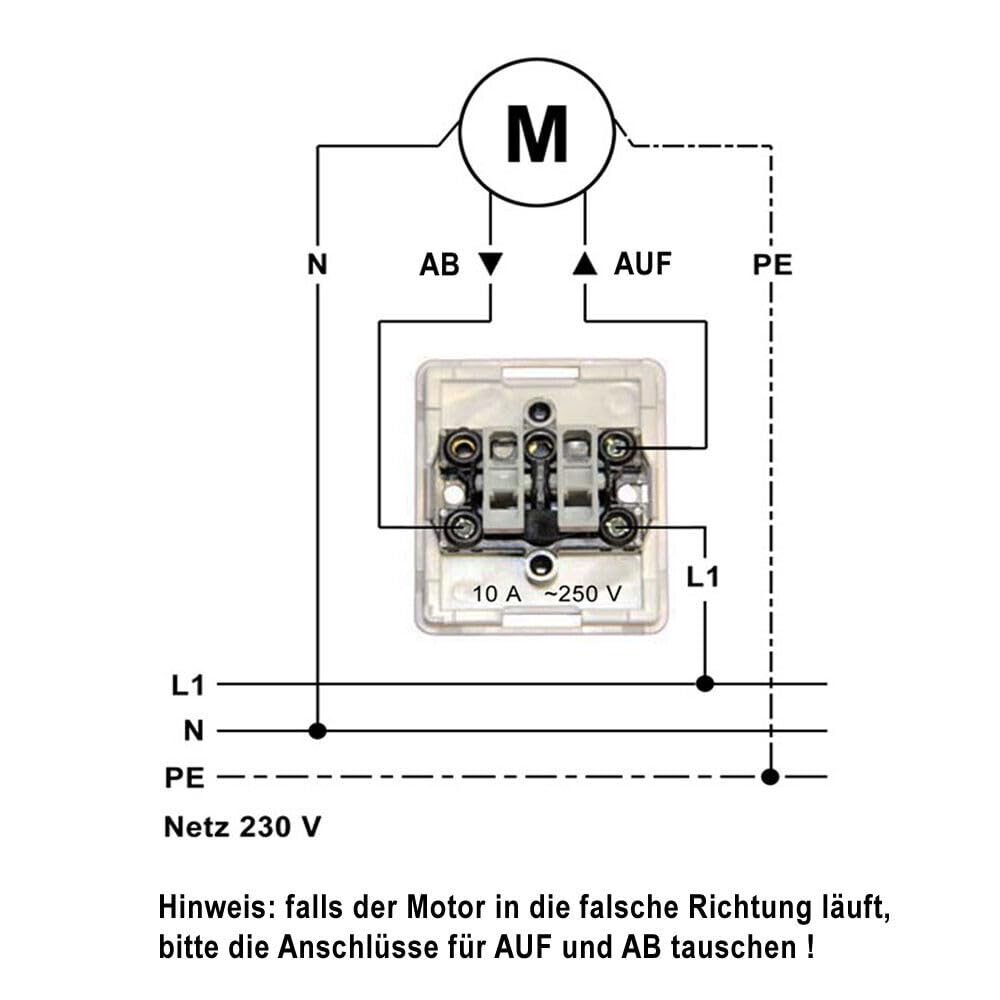 Wippschalter o. Wipptaster Aufputz nach Wahl, für Rollladen- & Markisen-Motoren rohrmotoren 230 V, kleine Bauweise, Aufputz-Montage (RASTER) Baumarkt