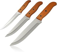 Machado 3-Piece Kitchen Knife Set – Stainless Steel Chef Knives with Wooden Handles | Multi-Purpose Cooking, Carving & Cutting Tools
