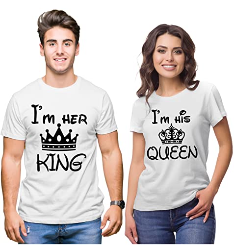 Image of Hangout Hub | Couple Tshirts | Her King His Queen | Set of 2