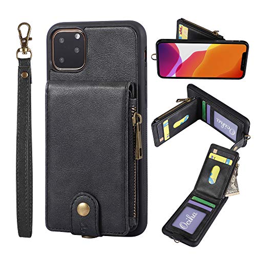 Preisvergleich Produktbild AZXIAOY Brieftasche Handyhüllen Cases Multifunktion Leder Handys Mit Kartenfächer Geldscheinfach Mit Reißverschluss Handy Schutzhülle,4 Farben,Black-iPhone11Pro